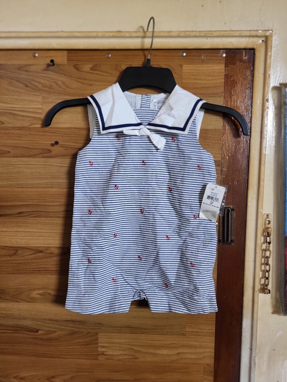 Ralph Lauren Outfit White Blue Striped Sailor Red Anchors Nautical Layette 24 M
